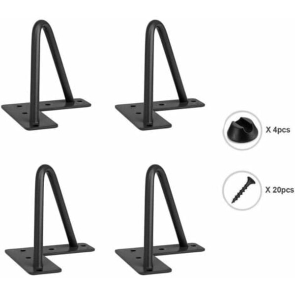 4 stk svarte møbelben DIY Bordstol Hårnålsbein med 20 skruer + 4 benbeskyttere - 10 cm