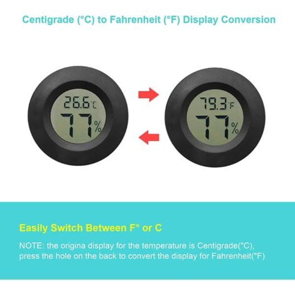 2-pack mini digitale hygrometer termometre, LCD display hygrometer med sonde til akvarium, krybdyr, skildpadde bur tank（B