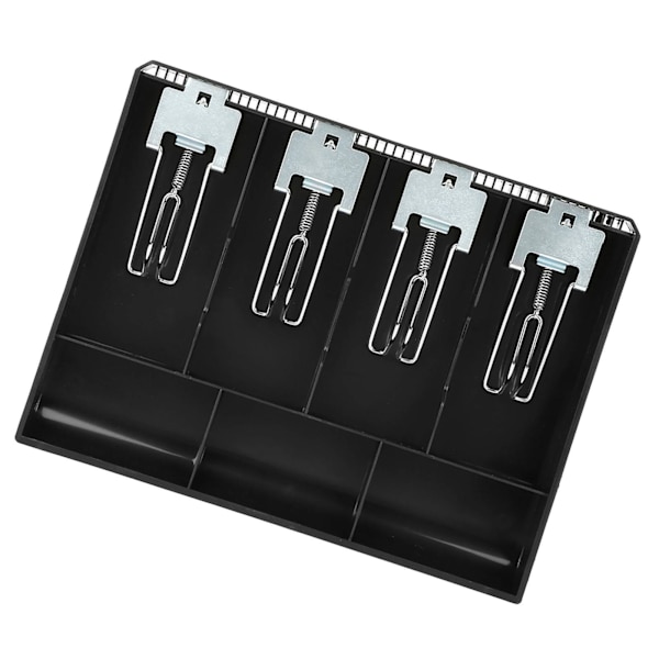 Udskiftning af kasseapparat indsatsbakke med fire kontantbokse og metalclips (sort)