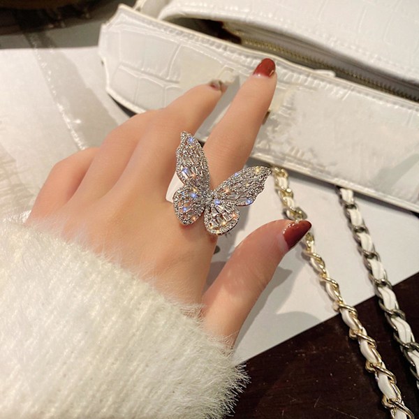 Dammode Cubic Zirconia Inlagd Butterfly Finger Ring Party Smycken Present Pink
