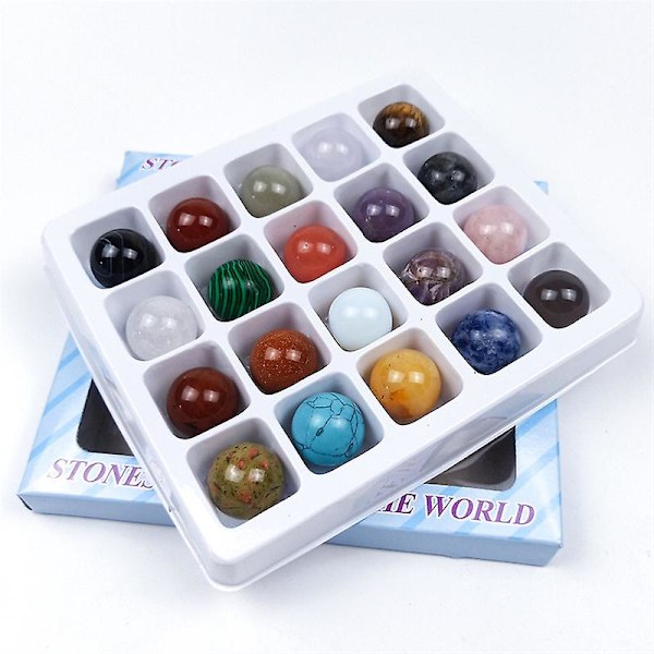 Polerade runda kristaller stenar Set med förvaring Box Office Hem Desktop Ornament 12pcs