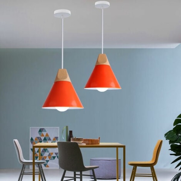 St. Creative Industrial Pendel Lampa Massivt trä Sovrum Vardagsrum Dekorativ ljuskrona (orange) - Orange