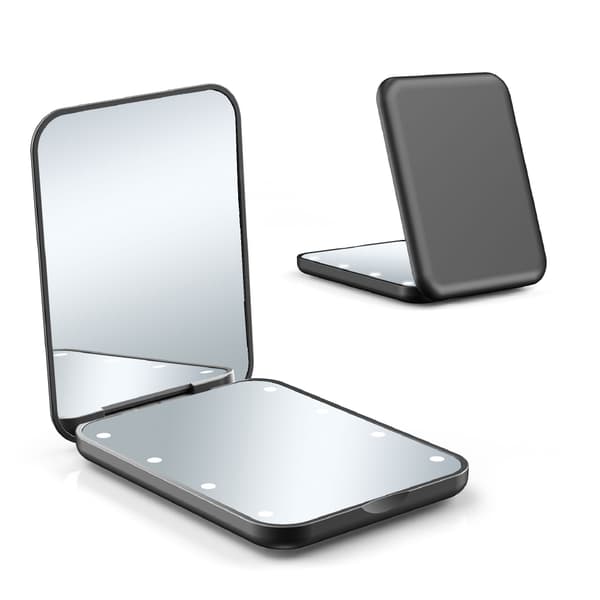 Dobbeltsidet makeup spejl LED - lys foldbart 2X forstørrelsesspejl black
