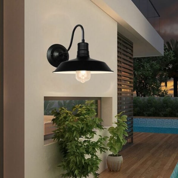 Retro Industriel Væglampe Metalskærm E27 Lampe til Soveværelse Stue Bar Sort og Hvid - Sort