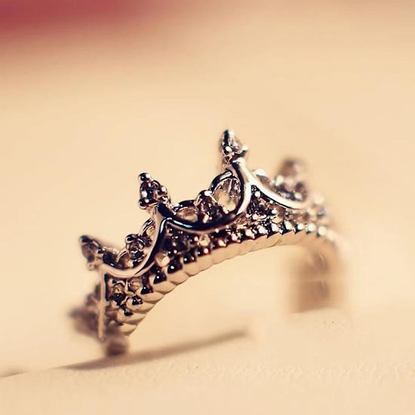 Dammode Rhinestone Inlagd Hollow Crown Finger Ring Bröllop Smycken Present Silver US 9