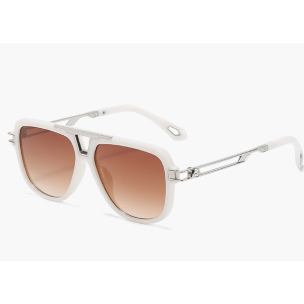 Metal Square Solglasögon Solglasögon för män och kvinnor Anti-UV solglasögon (beige ram Gradient Tea Bits),