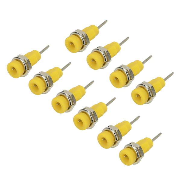 Gul 2 mm Banana Jack Panel Socket Extended Post Plug Adapter för elektroniskt instrument (10st J.40003)