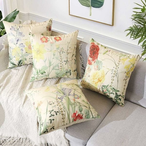 Cover för utomhusbruk, set med 4 vattentäta gula blommönster sofffodral Cover för uteplats Trädgård Vardagsrum sovrum dekoration, 44x44cm,