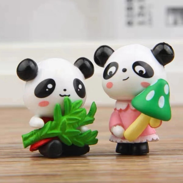 2 x 4 kpl / set Panda Figurine Ornamental Houkutteleva PVC Tee itse askartelu sarjakuva Panda Veistos Juhlatarvikkeet