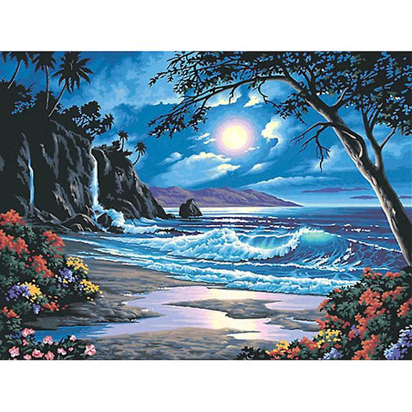 5D diamond painting, kallion merenrannalla Tee itse timanttimaalaus 40*30cm，