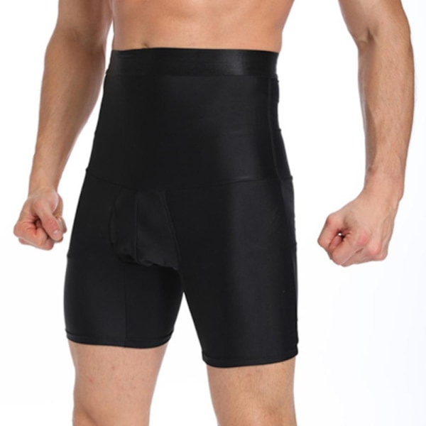Män Hög midja bantning Mage Boxer Trosor Shapewear Black XL