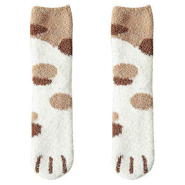 Kvinnor Varm Rolig Fluffig Cat Paw Mjuk Säng Tofflor Strumpor Yellow Dot
