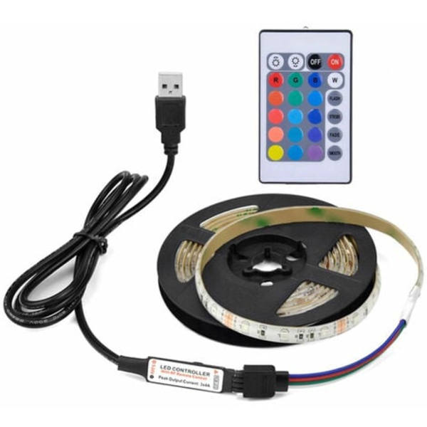 DC5V RGB LED-remsa fjärrkontroll USB - power 4 ljuseffekter IP65 vattentät klass SMD3825, 13W 3 meter 180LEDs