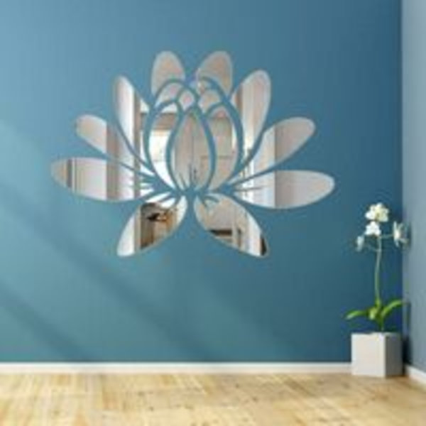 1 stk Lotus Wall Sticker Spejl Akryl Flower Peel and Stick Wall Decals Wall Stickers Murals for Soveværelse Badeværelse Stue Sølv