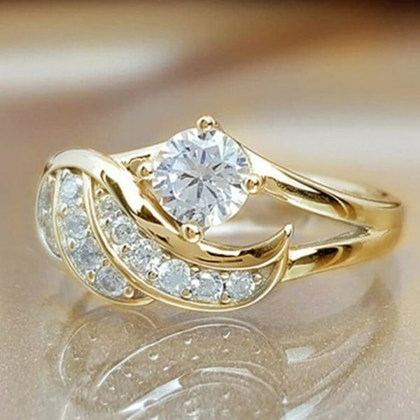 Fashion Angel Wing Rhinestone Decor Wedding Band Ring smykker gave til kvinder Golden US 7