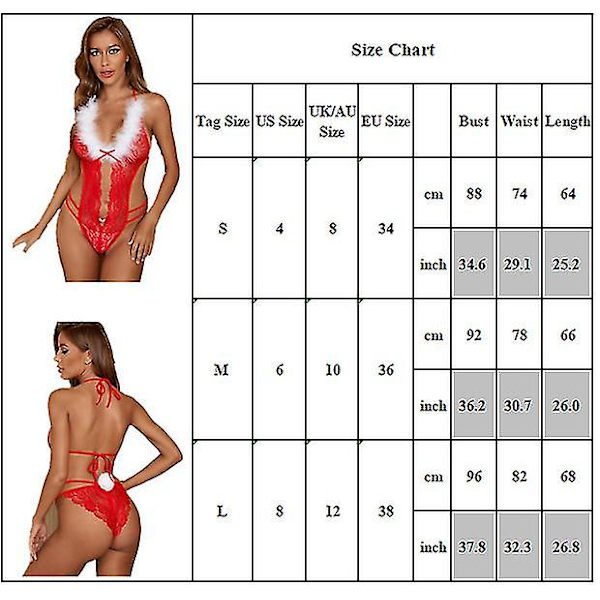 Joulu Sexy Lace Bodysuit Naisten Alusvaatteet Sheer Nightwear S