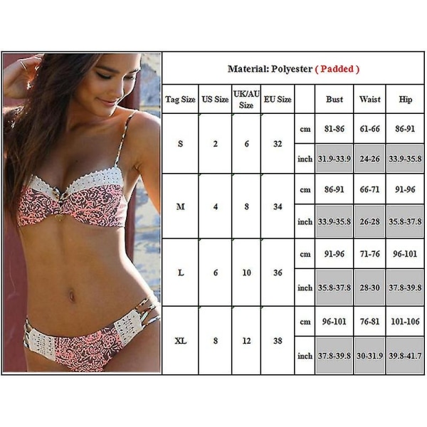 Dam Boho Vadderad Push Up BH Bikini Set Baddräkt S