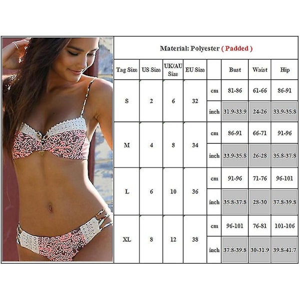 Naisten Boho-pehmustetut Push Up -rintaliivit, bikinisetti , set S