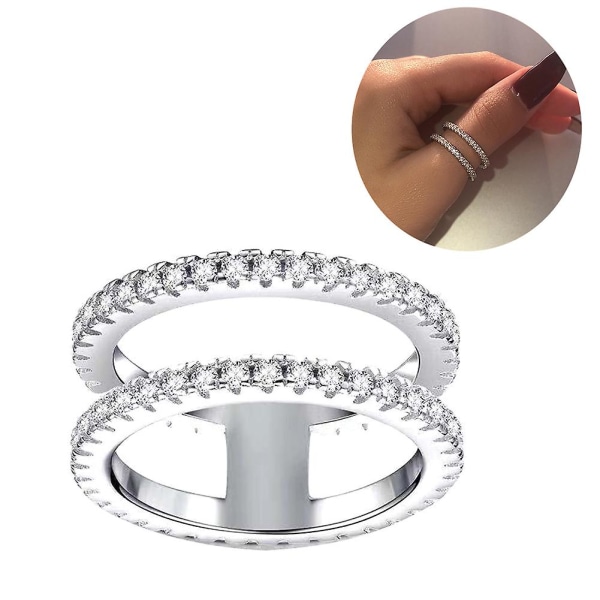 Mode Kvinder Rhinestone Indlagt Dobbelt Layer Finger Ring Bryllupssmykker Gave US 10