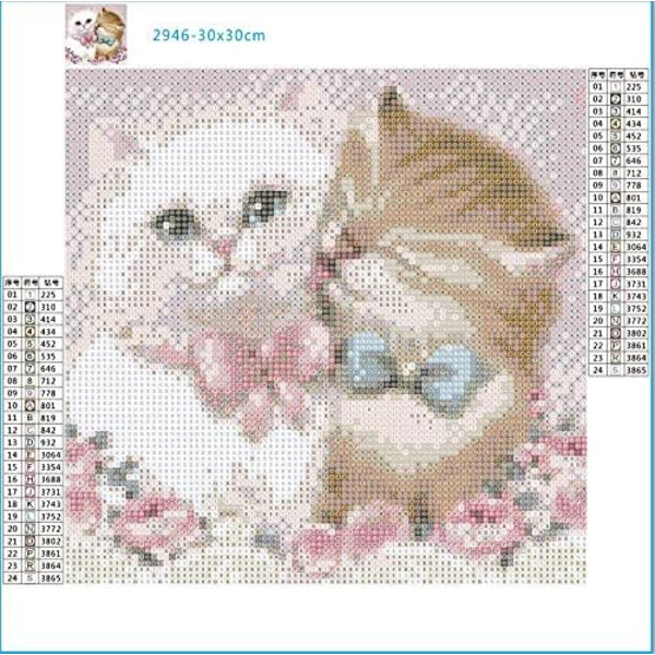 DIY Diamond Painting Kits, 5D Art Full Drill Par Kat Voksne Maling Rhinestone Broderi, Billeder Kunst Håndværk Gave til vægdekoration - 30*30cm,