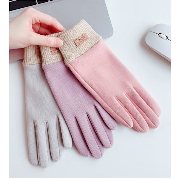 Kvinnors utomhus ridhandskar höst och vinter plus sammet varma mode broderi skruvar Mi Shu sammet pekskärm Rosa handskar
