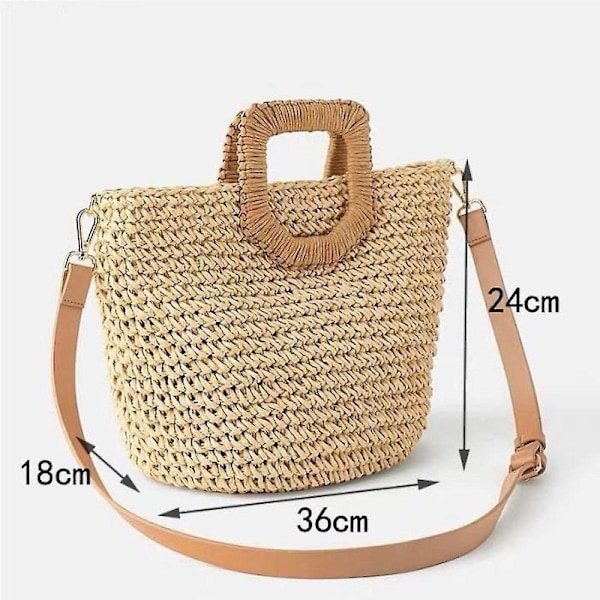 Stråväska för kvinnor, högkvalitativ väska, crossbody-väska, handvävd väska, strandväska - kamel camel