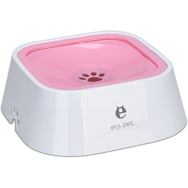 Flytande vattenskål för husdjur, 1,5 l, Slow Water Dispenser, Inget spill, Anti-overflow Anti-choke, Automatisk matningsskål för hundkattvalp (rosa)