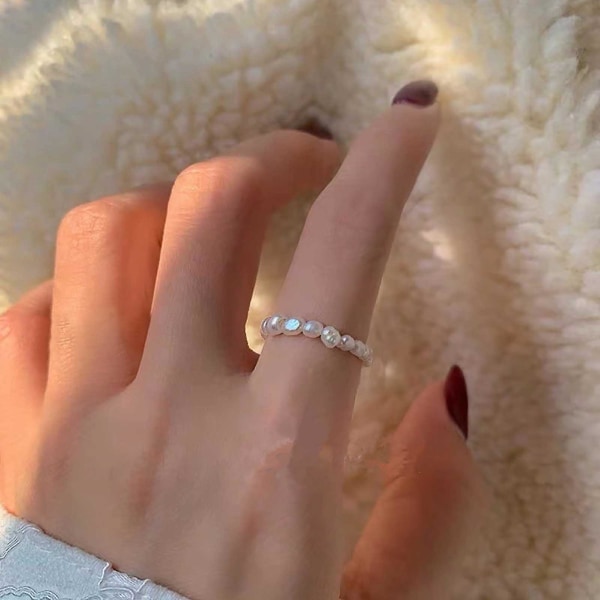 Enkel Elegant rep Kvinnor Ring Present Multi Beaded Imitation Pearl Ring Smycken Tillbehör Blue