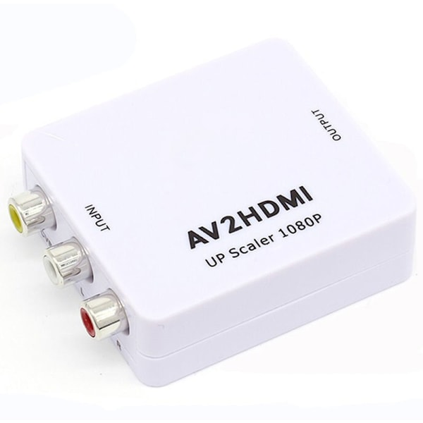 AV till HDMI-omvandlare vit ljud- och videokompositsignalomvandlare I för anslutning av HD-TV LCD-skärm,