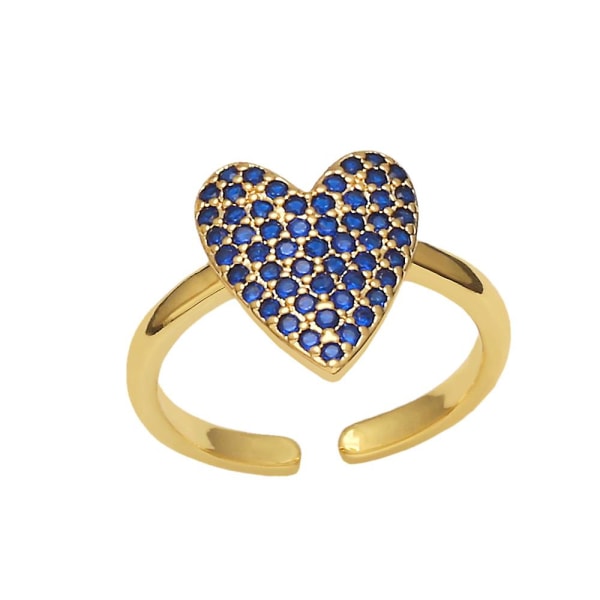 Ring Vintage Zircon Heart Stud Justerbara Modesmycken Ac8945 Blue