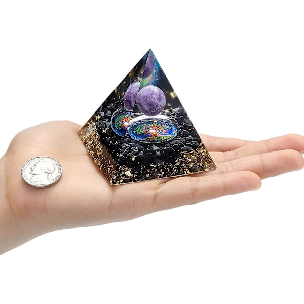 Orgonitpyramid med natursten Obsidianboll Ametiststen Energi Reiki Chakra För Yoga Fengshui Balans Meditation