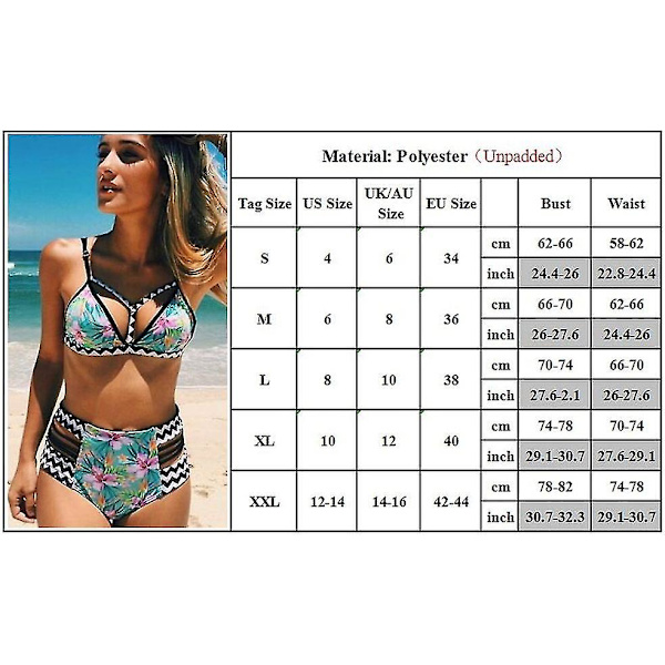 Kvinder Blomsterhøjtalje Push Up Bikini Sæt Polstret Badedragt