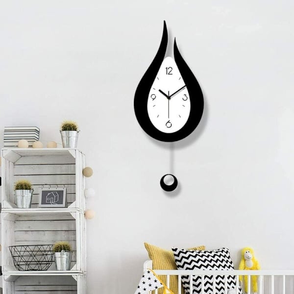 Svart vattendroppe Modern Minimalistisk Kreativ Swing Väggklocka Kreativ Mode Väggklocka Sovrumsväggklocka，Dekorativ W