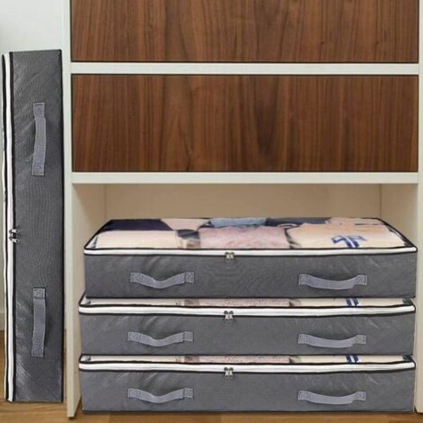 Sängyn alainen set , 3, 75 litraa isokokoista säilytysastiaa läpinäkyvällä ikkunalla ja kahvalla, 100 x 50 x 15 cm, la