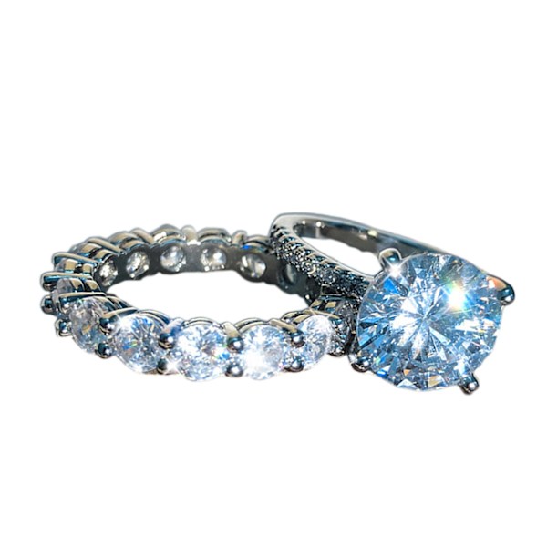 2st Rhinestone inläggningar förlovningspar Ringar Set Alla hjärtans dag smycken present US 9