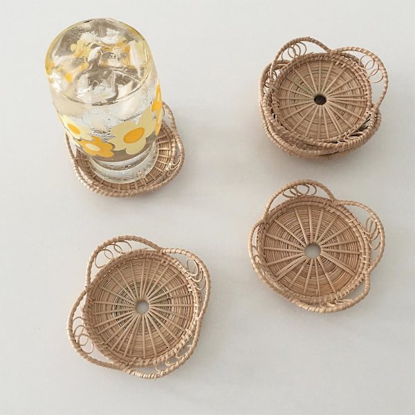 2kpl kupinaluset Rustic Vintage rottinki Boho Style Pöytäjuomakuppimatot keittiöön