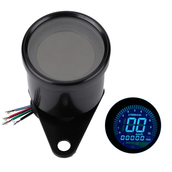 Universal Motorcykel LED Digital Speedometer Omdrejningstæller Oliemåler Sort