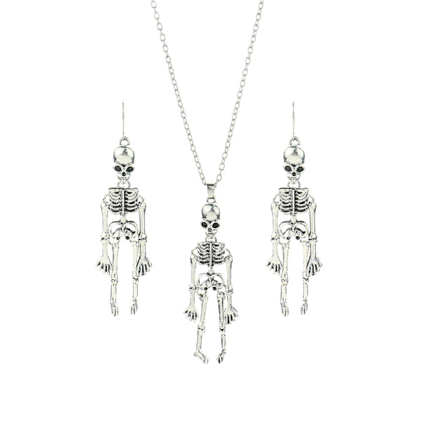 Halloween øreringe smykker menneskelige skelet vedhæng halskæde + kranium øreringe Antique Silver