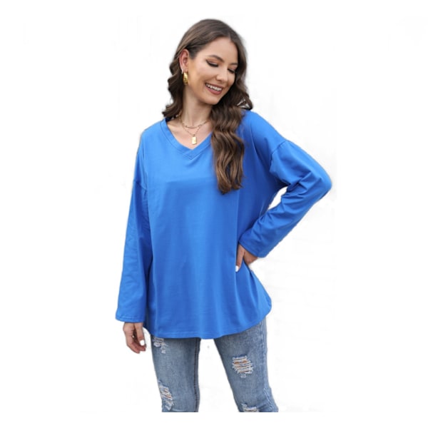 Loose Drop Shoulder Sleeve V-hals solid topp L