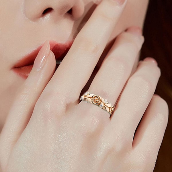 Kvinnor Ring Rose Rhinestones Smycken Sparkling Bright Luster Finger Ring För Bröllop US 8