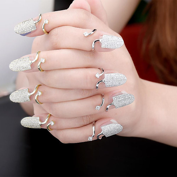 Nagelring För Kvinnor Guld Silver Färg Ring Iced Out Aaa Micro Pave Justerbar Ring Hip Hop Smycken Present