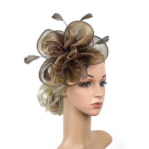 Faux Feather Net Garn Hatt Enfärgad Fascinator Bröllop Tea Party Huvudbonader Hårprydnad för Lake Blue