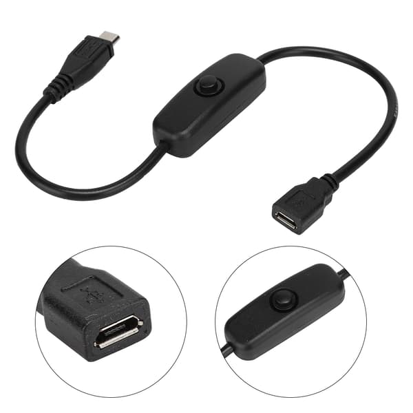 Micro USB hun til han forlængerkabel med 501 knapkontakt til Raspberry Pi
