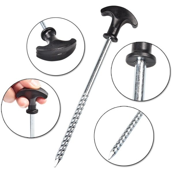 6 st ståltältpinnar Heavy Duty pinnar med tråd för camping och utomhus ståltält, 20 cm，Fonepro，