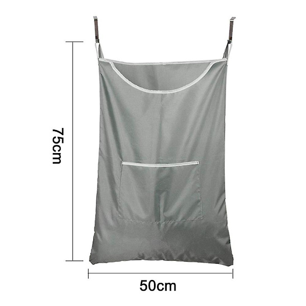 Grå slitesterk Oxford bag vaskekurv bag, over døren tøykurv med kroker, for bad, oppbevaring, vegg, skap, 75x50cm
