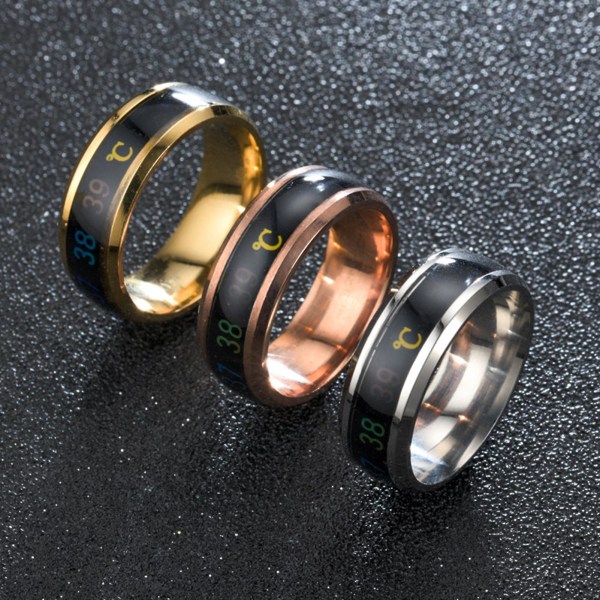 Mode Rostfritt stål Intelligent Temperatur Humör Emotion Feeling Par Ring Rose Gold US 12