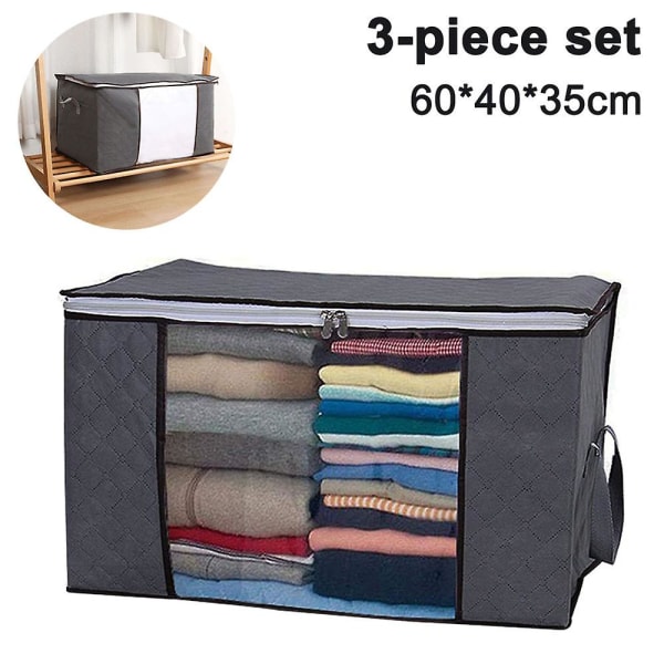 3-pack Klädförvaringspåsar, Stor kapacitet Klädgarderob Organizer för kung Täcken, filtar, täcke och täcke med förstärkt handtag, Clea