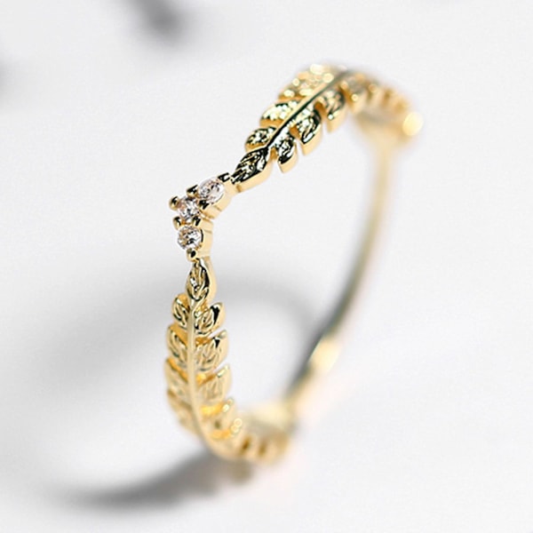 Kvinnor Ring Blad Strass Smycken Elegant Bright Luster Ring För Festival US 5