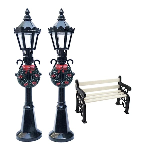 1/12 Dollhouse Miniature Garden Patio Furniture Park Penkki ja 2x Street Lamp