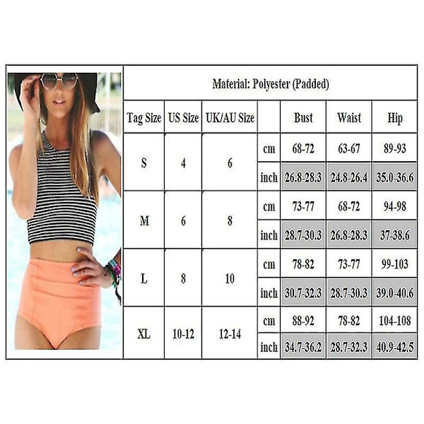 Randig Crop Top för kvinnor med hög midja Bikiniset Set S